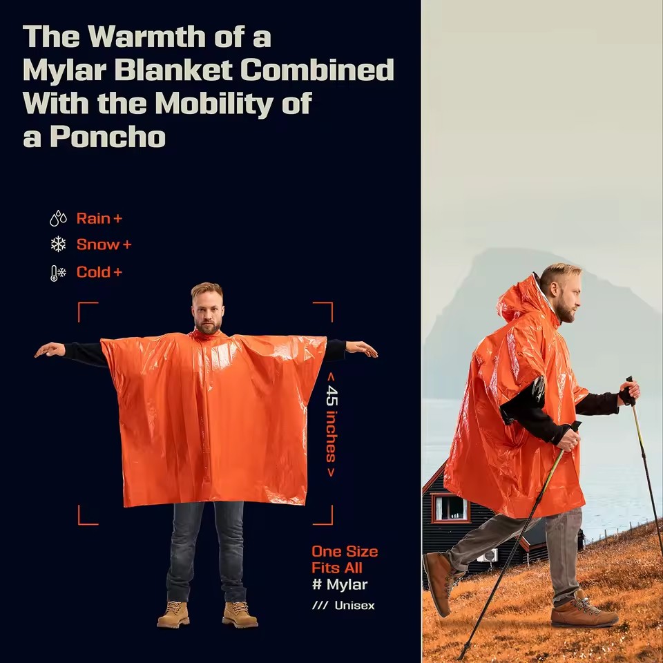 Survival Blanket Reflective - Poncho termiczne do przetrwania w trudnych